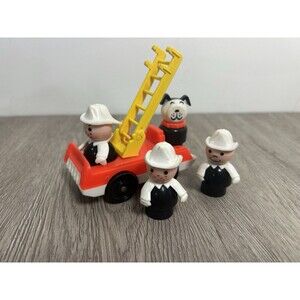 Vintage Fisher Price Little People Ladder Fire Truck, 3 Firemen, & Dalmatian Dog
